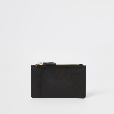 Porte-cartes en cuir noir zippé