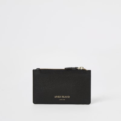 Black leather zip top card holder