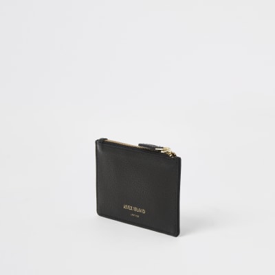 Black leather zip top card holder
