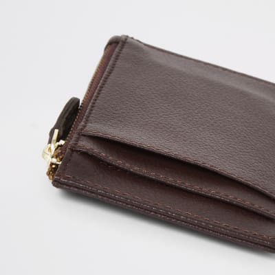 Porte-cartes en cuir violet foncé zippé