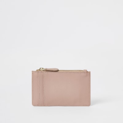 Pink leather zip top card holder