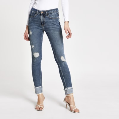 Blauwe ripped Amelie skinny jeans met halfhoge taille
