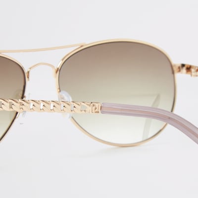 Gold chain embossed aviator sunglasses