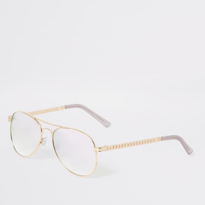 Gold chain embossed aviator sunglasses