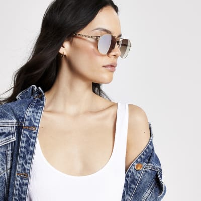 Gold chain embossed aviator sunglasses