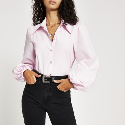 Pink long balloon sleeve shirt