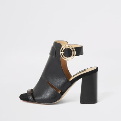 Bottes noires peep toe à talon avec découpes, coupe large