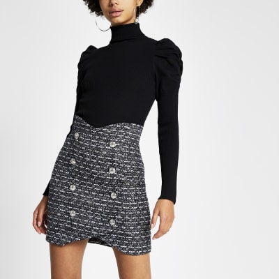 Blauwe geruite double breasted korset minirok