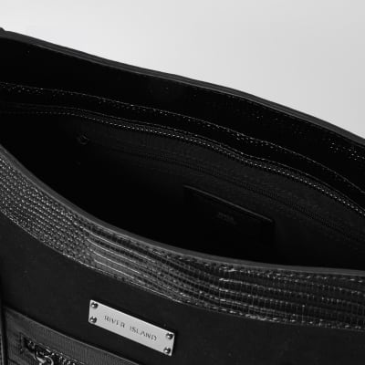 Black zip front large tote bag