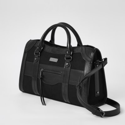 Black zip front large tote bag