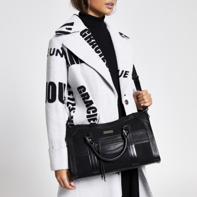 Black zip front large tote bag