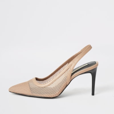 Escarpins roses à talons et bride arrière en tulle