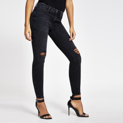 Molly – Schwarze Super Skinny Jeans im Used-Look