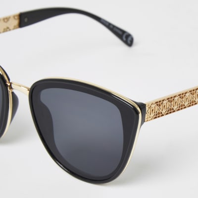 Black textured arm cateye sunglasses