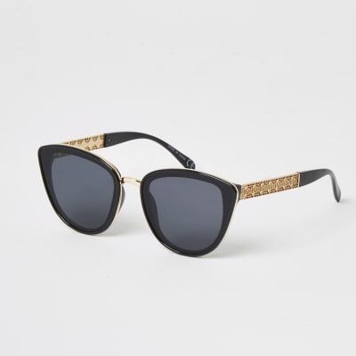 Black textured arm cateye sunglasses