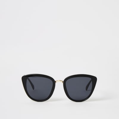 Black textured arm cateye sunglasses