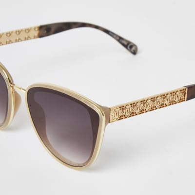Beige textured arm cateye sunglasses