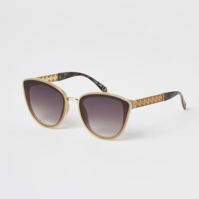 Beige textured arm cateye sunglasses