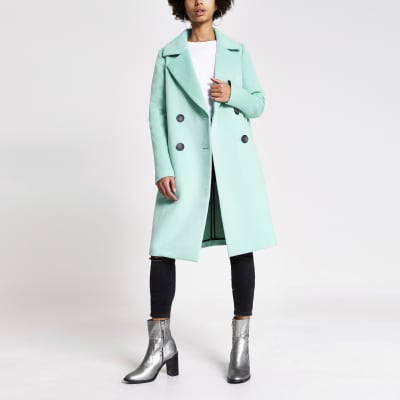 Manteau long croisé bleu vif