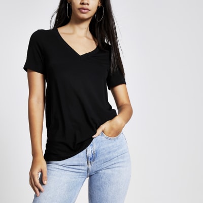 Zwart premium jersey T-shirt met V-hals