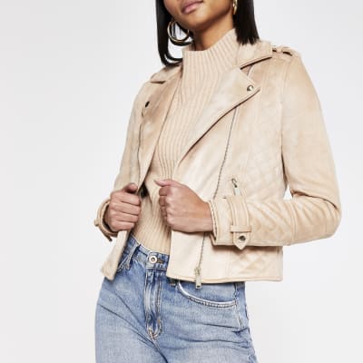 Perfecto en suédine matelassé marron