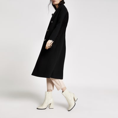 Black fringe double breasted longline coat