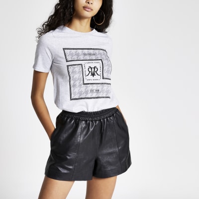 Grijs versierd T-shirt met print en korte mouwen