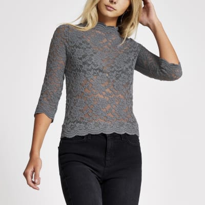 Graues Spitzenoberteil