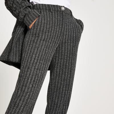 Grijze visgraat smaltoelopende broek