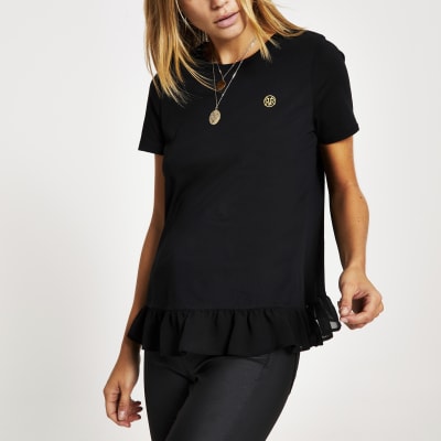 Black lace peplum hem T-shirt