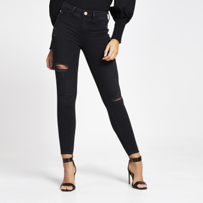 Molly – Schwarze Denim-Jeggings im Used-Look