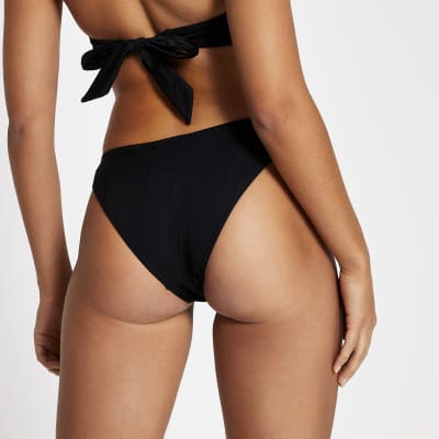 Black high leg ribbed bikini bottoms