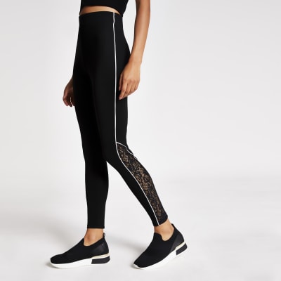 Leggings in Blockfarben mit schwarzer Spitze