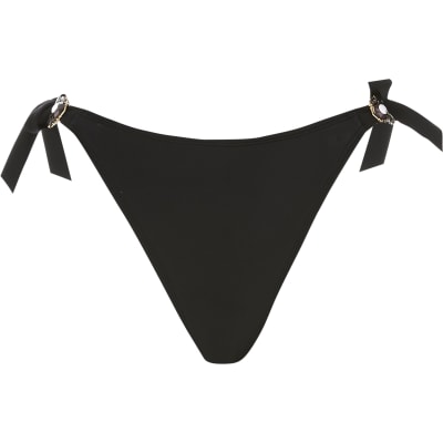 Black tie side jewelled bikini bottoms