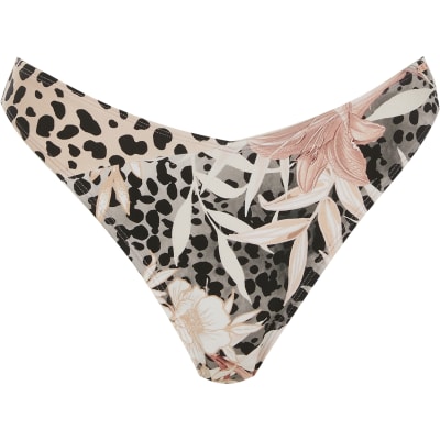 Grey printed high leg bikini bottoms