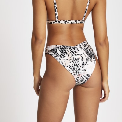 Grey printed high leg bikini bottoms