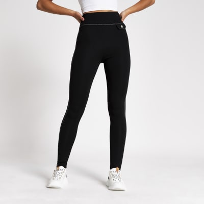 Schwarze Leggings mit Kontrastnaht im Utility-Look