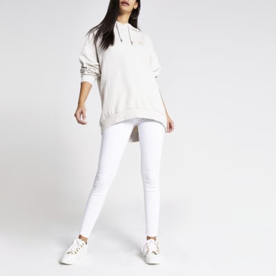 Beige lange RI-hoodie met lange mouwen