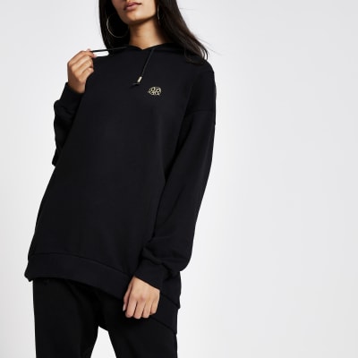 Black longline long sleeve RI hoodie