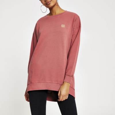 Rood lang geribbeld sweatshirt met RI-monogram