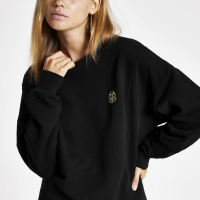Langes geripptes RI-Sweatshirt in Schwarz