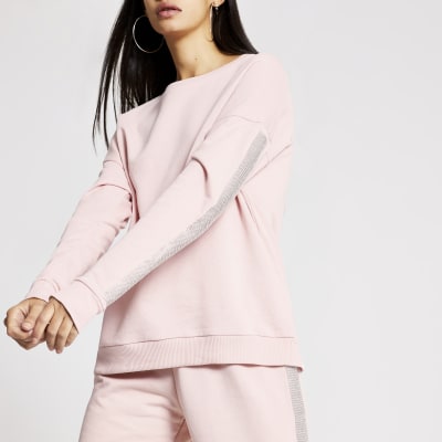 Langärmeliges Sweatshirt in Rosa mit strassverzierten Seiten