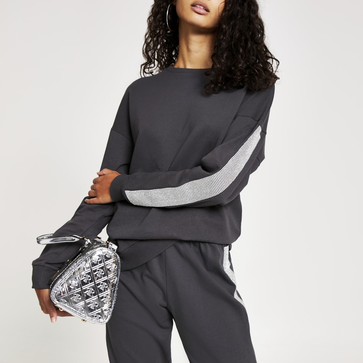 Grey diamante long sleeve sweatshirt