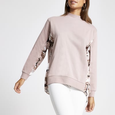 Pink block printed high neck sweatshirt