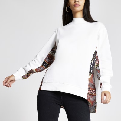 Wit hoogsluitend sweatshirt met print