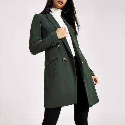 Kaki boyfriend blazer met dubbele knopenrij