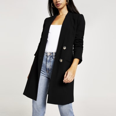 Zwarte boyfriend blazer met dubbele knopenrij