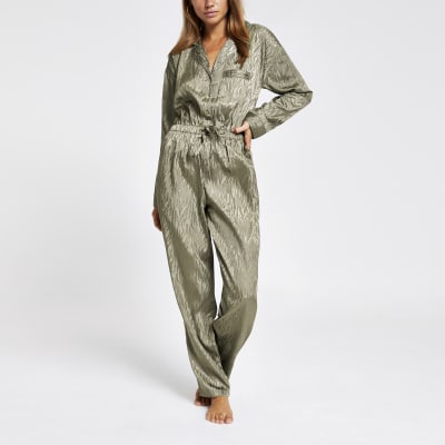 Kaki jacquard pyjama-jumpsuit