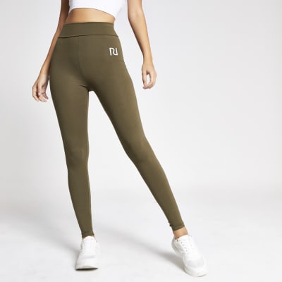 Kaki legging met omslag en RI-logo