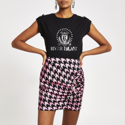 Black RI diamante crest T-shirt